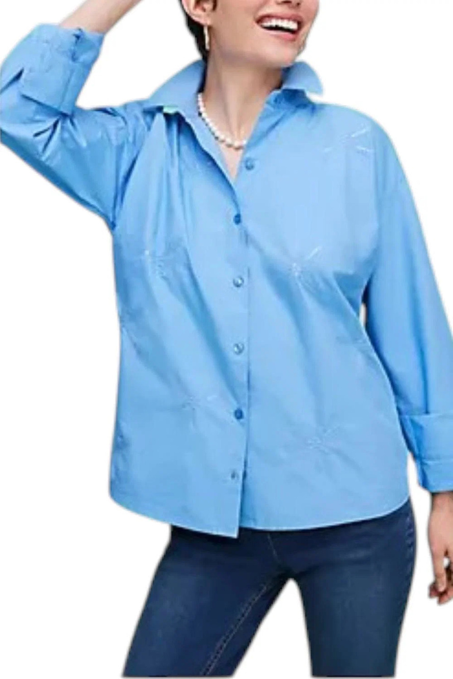 Isaac Mizrahi Live! Women's Sequin Embellished Poplin Celestial Blue - Regular